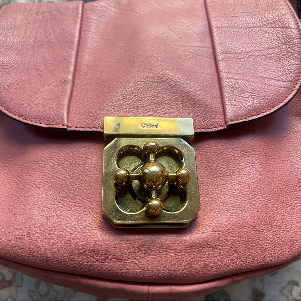 Chloe Coral Pink Elsie Grained Leather Crossbody Bag - Picture 7 of 11